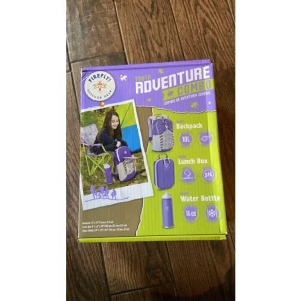 Firefly Outdoor Gear Youth Adventure Combo Purple Backpack Lunch Box 16oz Bottle